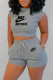 Grey Fashion Sportswear Print Letter O Neck Sleeveless Two Pieces