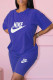 Royal Blue Fashion Casual Print Letter O Neck Short Sleeve Two Pieces