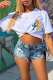 White Fashion Street Print Patchwork O Neck T-Shirts