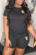 Black Fashion Sportswear Letter Patchwork O Neck Short Sleeve Two Pieces