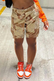 Camouflage Casual Camouflage Print Patchwork Straight Mid Waist Straight Full Print Bottoms