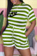 Green Fashion Living Striped Letter O Neck Rompers