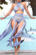 Blue Sexy Solid Tassel Patchwork Slit Asymmetrical Halter Sleeveless Two Pieces