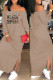 Khaki Fashion Casual Print Off the Shoulder One Step Skirt Dresses