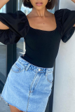 Black Sexy Solid Backless Square Collar T-Shirts
