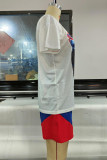 White Casual Print Patchwork O Neck Short Sleeve Two Pieces