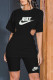 Black Fashion Casual Print Hollowed Out O Neck Short Sleeve Two Pieces