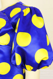 Blue Elegant Print Patchwork With Bow O Neck A Line Dresses