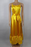 Yellow Elegant Solid Patchwork Spaghetti Strap A Line Dresses