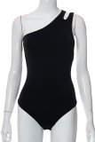 White Sexy Solid Patchwork One Shoulder Skinny Bodysuits
