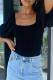 Black Sexy Solid Backless Square Collar T-Shirts