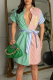 Colour Casual Striped Patchwork Turndown Collar Shirt Dress Dresses