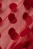 Red Sexy Solid Mesh O Neck Cake Skirt Dresses