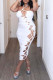 White Sexy Solid Hollowed Out Patchwork Halter One Step Skirt Dresses