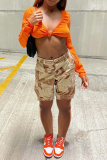 Camouflage Casual Camouflage Print Patchwork Straight Mid Waist Straight Full Print Bottoms