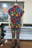Colour Fashion Casual Letter Print See-through Turndown Collar Two Pieces