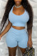 Sky Blue Fashion Casual Solid Basic U Neck Sleeveless Two Pieces
