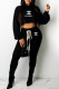 Black Fashion Casual Print Letter Hooded Collar Long Sleeve Two Pieces