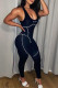 Black Fashion Casual Sportswear Letter Print Patchwork U Neck Skinny Jumpsuits