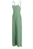 Green Casual Striped Patchwork Spaghetti Strap Loose Jumpsuits