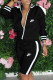 Black Fashion Sportswear Print Patchwork Mandarin Collar Long Sleeve Two Pieces