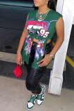 Green Sexy Print Patchwork O Neck T-Shirts