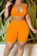 Tangerine Red Sexy Solid Patchwork Spaghetti Strap Sleeveless Two Pieces
