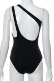 White Sexy Solid Patchwork One Shoulder Skinny Bodysuits