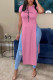 Pink Casual Print Patchwork Slit O Neck T-Shirts