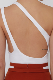 White Sexy Solid Patchwork One Shoulder Skinny Bodysuits