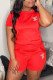 Red Fashion Sportswear Letter Patchwork O Neck Short Sleeve Two Pieces