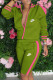 Pink Green Fashion Sportswear Print Patchwork Mandarin Collar Long Sleeve Two Pieces
