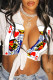 White Red Sexy Print Bandage Patchwork Slit T-Shirts