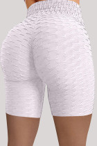 White Casual Sportswear Solid Basic High Waist Skinny Yoga Shorts