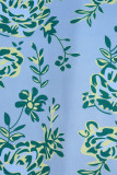 Light Green Casual Print Bandage Patchwork Flounce Off the Shoulder One Step Skirt Dresses