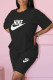 Black Fashion Casual Print Letter O Neck Short Sleeve Two Pieces
