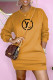 Yellow Fashion Casual Print Letter O Neck One Step Skirt Dresses