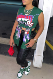 Green Sexy Print Patchwork O Neck T-Shirts