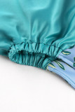 Light Green Casual Print Bandage Patchwork Flounce Off the Shoulder One Step Skirt Dresses
