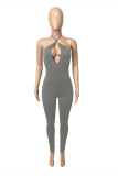 Apricot Sexy Casual Solid Bandage Hollowed Out Backless Halter Jumpsuits