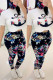 Black Fashion Sexy Printed Short Sleeve Top Set（With Mask）