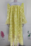 Yellow Fashion Casual Patchwork Embroidered Beading O Neck Long Sleeve Dresses
