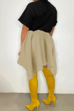 Pink Casual Solid Bandage Patchwork Asymmetrical High Waist Type A Solid Color Bottoms