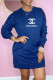 Blue Fashion Casual Print Letter O Neck One Step Skirt Dresses