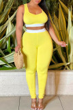 Yellow Sexy Solid Hollowed Out Split Joint U Neck Sleeveless Two Pieces