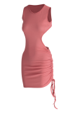 Red Sexy Solid Hollowed Out O Neck Pencil Skirt Dresses