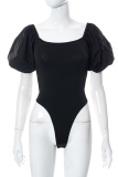 Black Sexy Solid Backless Square Collar T-Shirts
