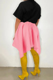 Pink Casual Solid Bandage Patchwork Asymmetrical High Waist Type A Solid Color Bottoms
