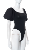 Black Sexy Solid Backless Square Collar T-Shirts