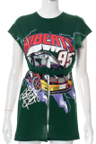 Green Sexy Print Patchwork O Neck T-Shirts